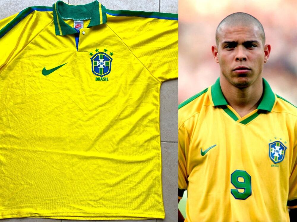 Brazil CBF 1997 NIKE World Cup jersey L yellow green FIFA Soccer football vtg